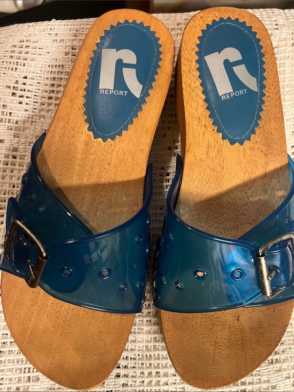Report Blue Jelly Slide Sandals with Buckle  wore two times like new